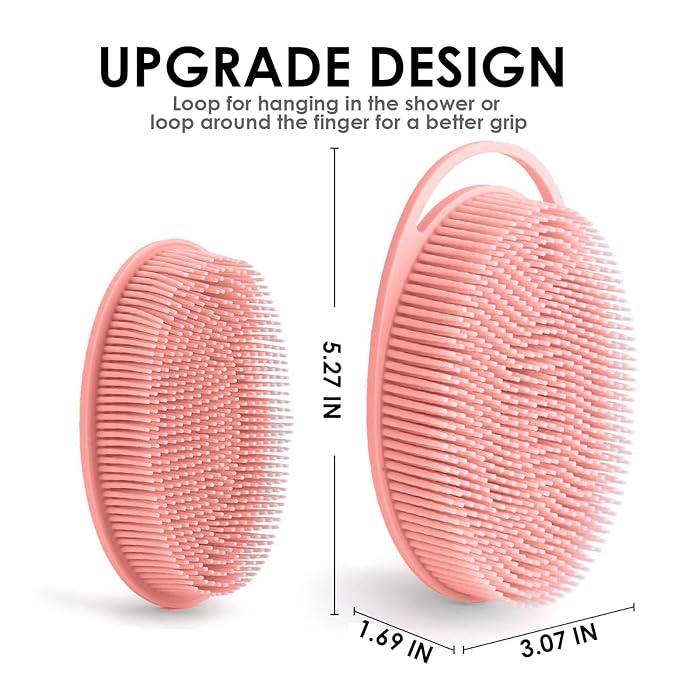 Silicone Body Scrubber – Dual-Sided Silicone Loofah for Shower, Soft Exfoliating Body Bath Shower Scrubber Loofah Brush Easy-to-Clean for Sensitive Kids Women Men All Kinds of Skin, Set of 2