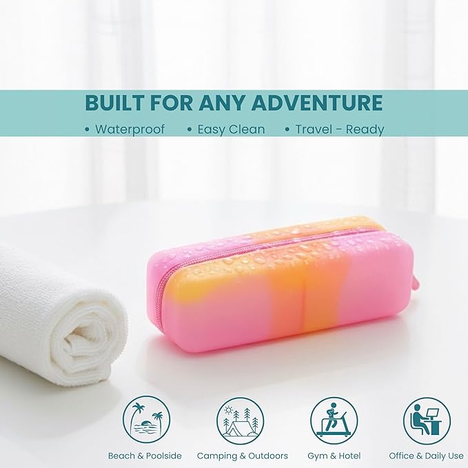 Cotton Pad Swab Travel Case – 2-in-1 Portable Waterproof Qtips Dispenser for Cotton Square Pad & Qtip, Floss, Bobbi Pin, Nail Kit, Hair Accessories Organizer TSA Compliance – VISFRESH (Peach Sunrise)