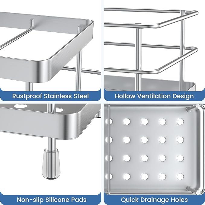 Luxspire Toothbrush Holders, 6 Slots Stainless Steel Tooth Brush Holder with Drainage, Toothbrush Holder for Bathroom Countertop & Kitchen Sink, Bathroom Accessories, Silver