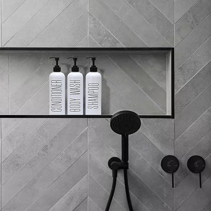 HOMCDALY Shampoo and Conditioner Dispenser, 16oz 3-Pack Refillable Pump Bottles, Shampoo Conditioner Body Wash Dispensers Bottles, Bathroom Shampoo Dispenser Set(White