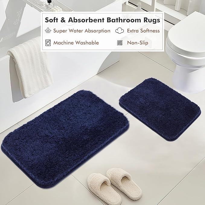 Blue Bathroom Accessories Set, 20 Pcs Glass Bathroom Set with Shower Curtain and Rugs, Soap Dispenser, Soap Dish, Cup, Qtip Jar, Toothbrush Holder, Stylish & Functional Bath Decor for Home, Apartment