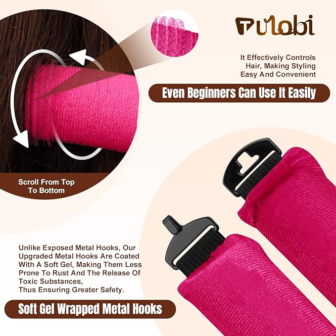 TULOBI 3 Pcs Heatless Curls Overnight - Upgraded Velvet Heatless Hair Curler with Velcro Fastener, Overnight Jumbo Blowout Rods, Hair Curlers to Sleep in for All Hair Types (Rose Red)