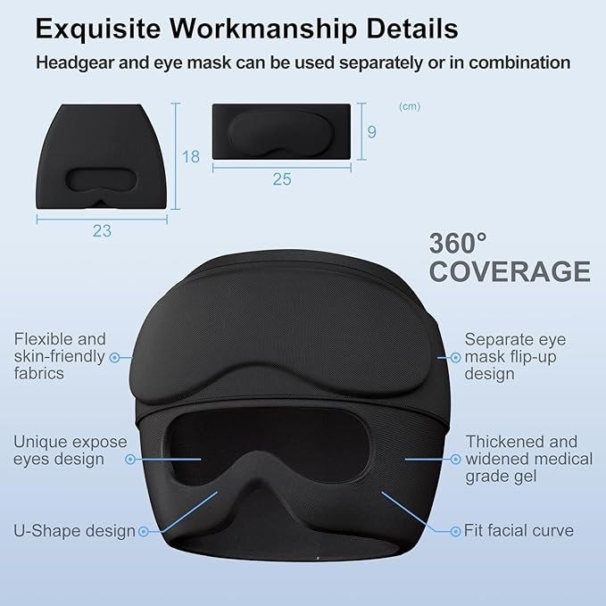 Migraine Relief Cap with Gel Eye Mask, Headache Relief Cap Ice Head Wrap Hot and Cold Therapy Hat, Gel Ice Cap for Headache Puffy Eyes Sinus and Tension Stress Relief (Black)