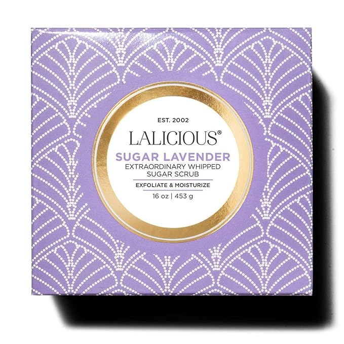 LALICIOUSSugar Kiss Sugar Scrub for Body, Exfoliating Body Scrubs for Women, Moisturizing Body Exfoliator with Coconut Oil & Honey for Radiant Skin, Zero Greasy, No Parabens (Sugar Lavender 2oz)