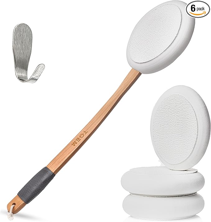 Toem® Lotion Applicator For Back | Easy Reach | Lotion | Cream | Sunscreen | Self Tanner | For All Skin Types | Includes 1 Applicator Handle, 4 Pads & 1 Hook (4 Pads)