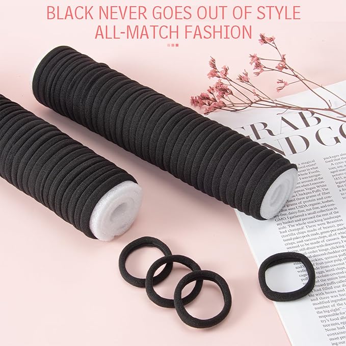 100PCS AOHIEDI No Damage Hair Ties for Women Girls, Elastic Hair Bands for All Hair Types, Thick or Thin, Ponytail Holders are Easy to Remove and Don't get Tangled, Upgrade, Black