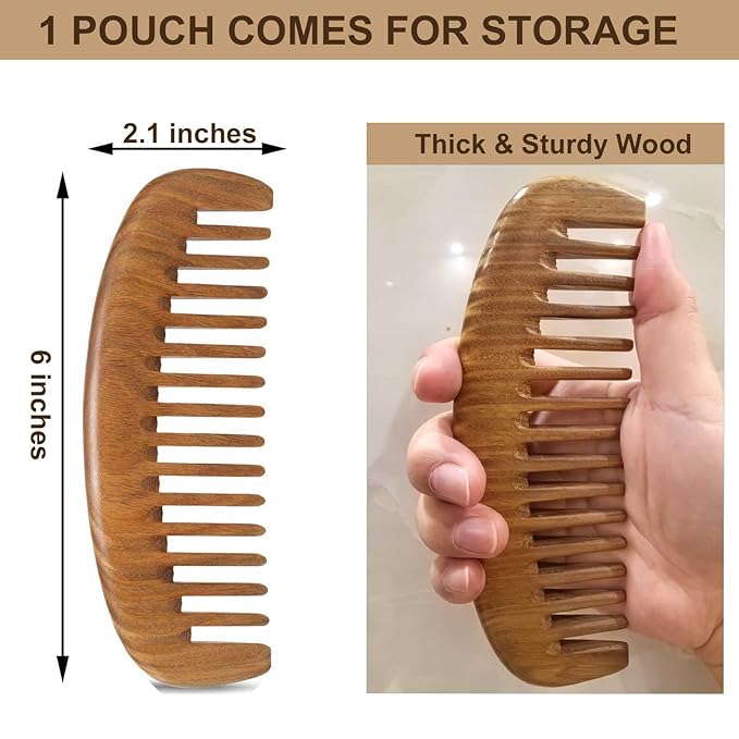 2 Pack Wooden Comb, Beard Comb for Men, Hair Combs for Women - Green Sandalwood