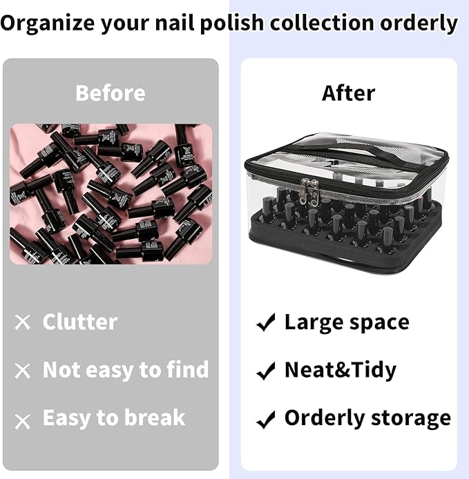 Beloving Nail Polish Organizer Bag Holds 30 Bottles (15ml/0.5 fl.oz) Portable Supplies Organizer Handbag for Manicure Tools, Portable Nail Supplies Kit Organizer Carrying Case (Black)