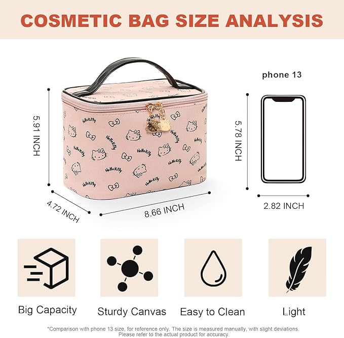 AmBealla Make up Bag Large Travel Cosmetic Bags Organizer with Brush Holder for Girl,Lightweight Cotton Toiletry Bag with Zipper for Women,Portable Makeup Case for Airplane/Home/Gym-Pink