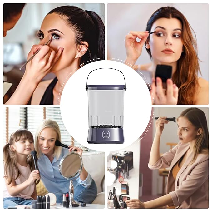 Makeup Brush Cleaner Machine - Automatic Cosmetic Brush Cleaning Tool for Sponges and Makeup Eggs, Efficient Easy Use Cleaner for Daily Makeups Hygiene, Portable Home Vanity Accessory