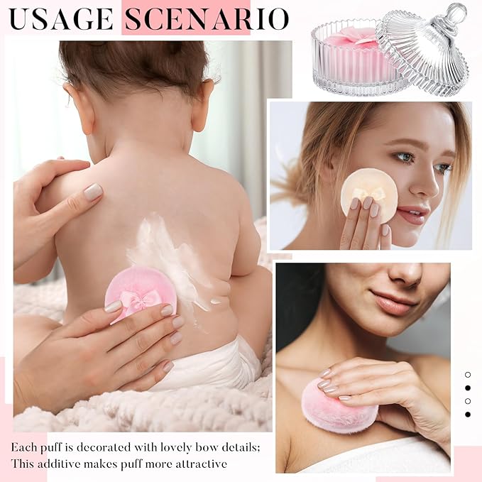 Tioncy 3 Pcs Large Body Powder Puff and Container Valentine's Day gift Powder Container with Puff Crystal Case Soft Washable Reusable Velour Face Body Glitter Wet Dry Makeup (Classic,Clear)