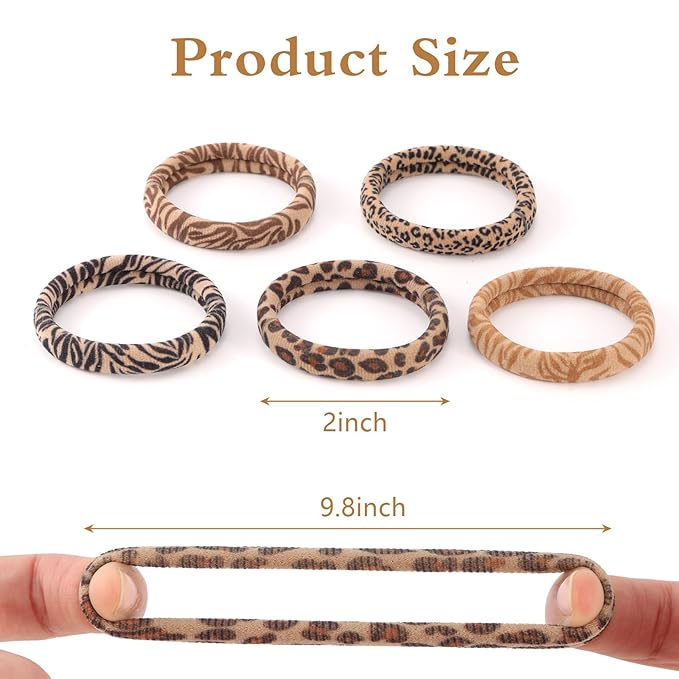 Bessrung 100PCS Seamless Elastic Hair Ties for Women Girls, No Damage Ponytail Holders for Thin Thick Hair, Leopard Animal Print Hair Bands for Women's Hair, Hair Accessories for Daily Use