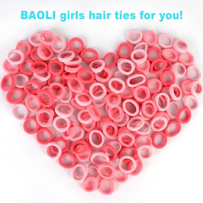 BAOLI 200PCS Pink Toddler Hair Ties for Baby Girls, Seamless Kids Ponytail Holders, Small Cotton Girls Baby Hair Ties Bands No Damage, 1 Inch in Diameter, Pink Series