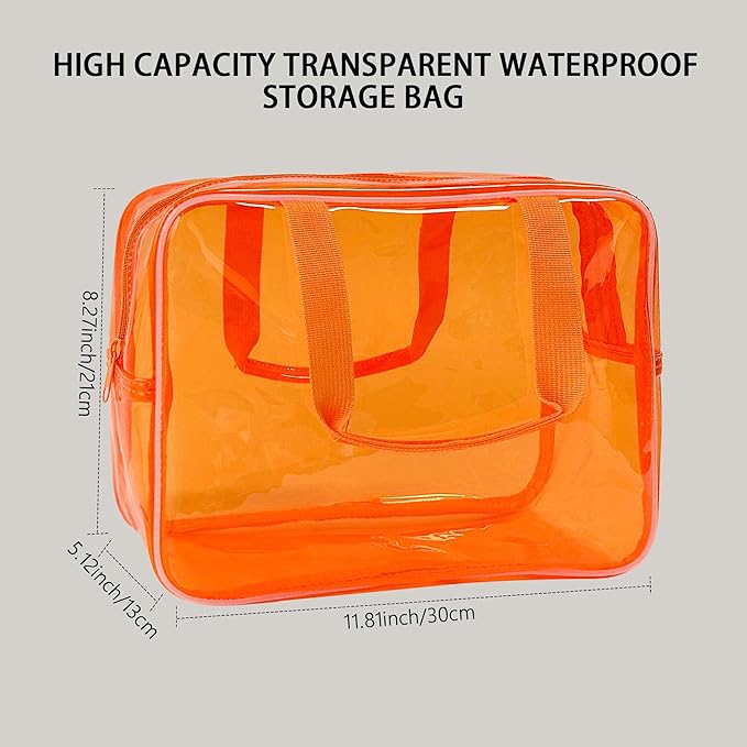 PVC Clear Pure Color Transparent Large Zipper Cosmetic Pouch Travel Makeup Cosmetic Bag with Handle for Travel Bathroom Toiletry Organizer (A23014-101-2)
