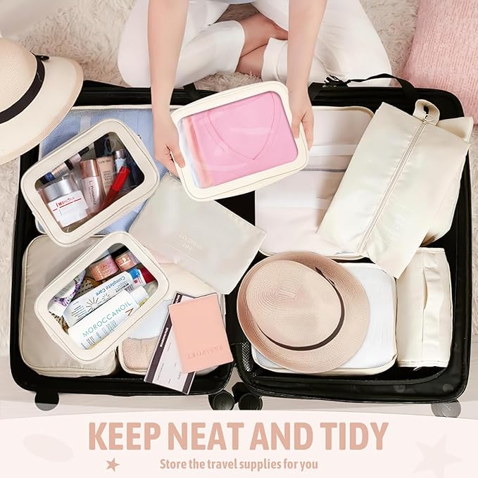 6PCS Clear Toiletry Bag,TSA Approved Travel Pouch with Zipper for Cosmetics and Toiletries，Diaper Bag Organizer Pouch Set, Purse Organizer and Clear Car Bag for Women and Kids