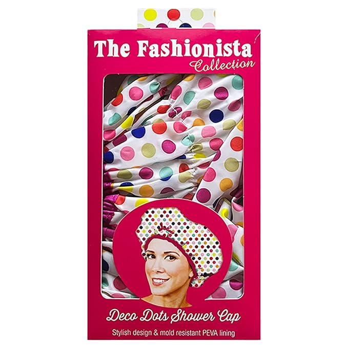 Reusable Bath & Shower Cap Lined, Oversized Waterproof Shower Caps Large Designed for all Hair Lengths with PEVA Lining & Elastic Band Stretch Hem Hair Hat - Fashionista Deco Dots