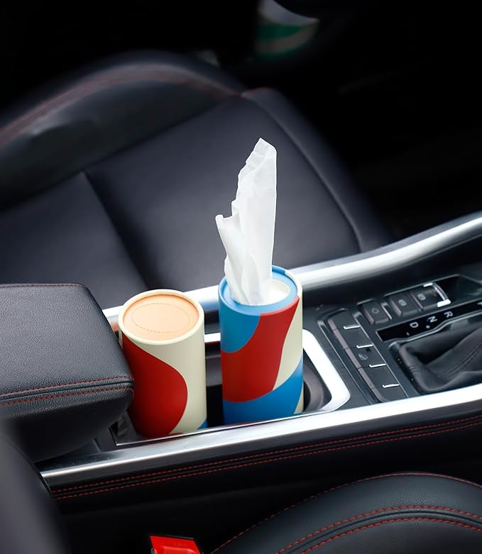 Small Car Tissues Holder with Facial Tissues - 4PK - Tisses for Car Travel Tissue Tubes Box Container for Car Cup Holder Car Tissues Cylinder
