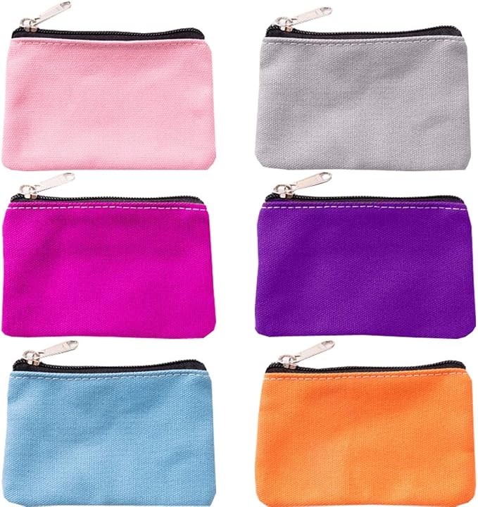 HappyDaily 6 Pack Canvas Zipper Bags Small Makeup Bags Lipstick Cosmatic Organizer Storage Pouch Carrying Purse (Pink/Hotpink/Sky Blue/Purple/Orange/Grey, (3.1" x 5.1"))
