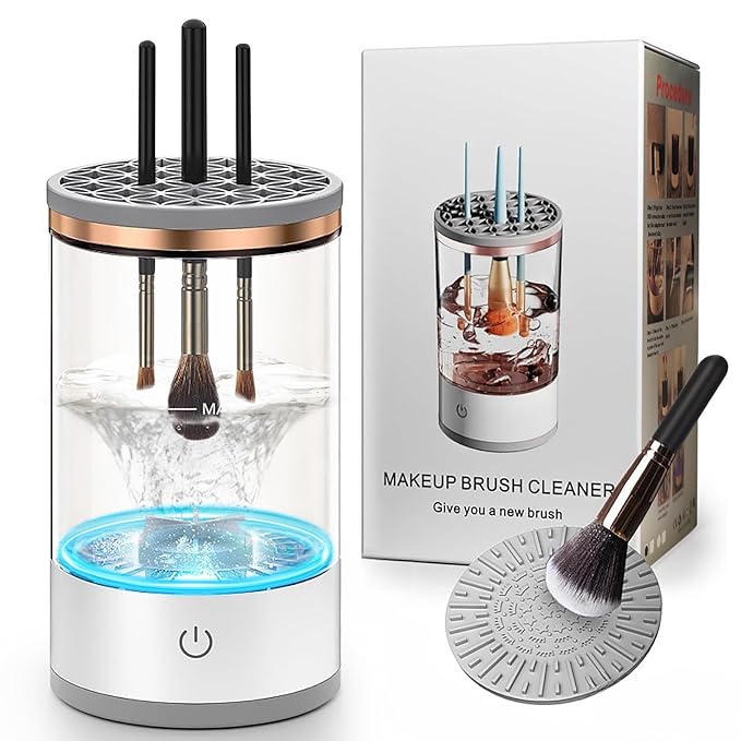 Electric Makeup Brush Cleaner Machine, Efficient Makeup Brush Cleaner for All Brush Types, Keeps Brushes Hygienic and Skin Healthy，1 Pack - White