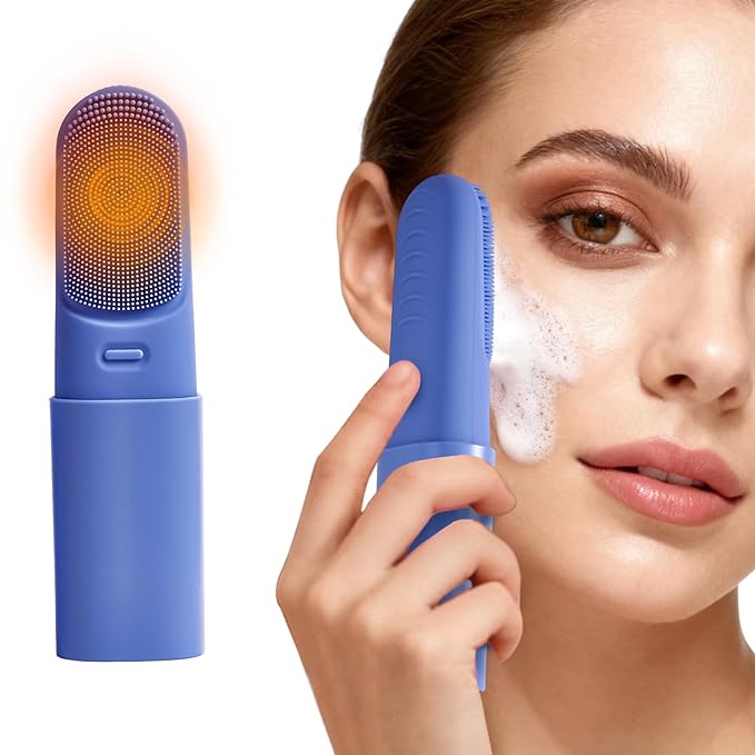 Silicone Face Scrubber with Heated,3 Modes Waterproof Rechargeable Portable Travel Size Makeup Remover Cleansing, Exfoliating and Massaging Facial Scrubber for Men &Women(Deep Ocean Key Blue)
