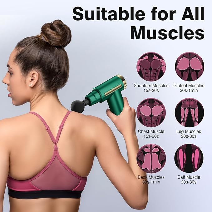 cotsoco Mini Handheld Massage Gun, Deep Tissue with 6 Speeds, Cordless Muscle Massager with 4 Heads,Type-C Charging, Travel Size, Best Gifts