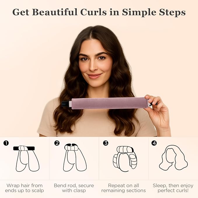 Heatless Hair Curler Set – 4PCS Velvet Overnight Blowout Rods for Heatless Curls, Jumbo Flexible Curling Rods to Sleep In, No Heat Curling Tools for Natural Waves and Curls Rose Pink