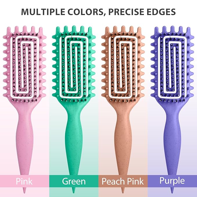 Curly Hair Brush, Curl Defining Brush for Women and Men, Effortless Detangling and Shaping for Curls, Waves and Coils, Reduces Pulling, Smooth Results (Purple)