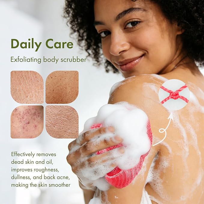 African Net Sponge Authentic, 47 inches Exfoliating Body Scrubber, Back Scrubber for Shower, African Bath Sponge with Knots, Durable Loofah Washcloth for Women & Men Daily Use