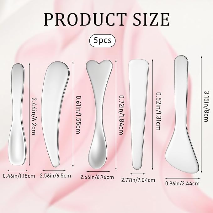 5pcs Mini Metal Makeup Spatula Stainless Steel Cream Spoon Reusable Face Mask Applicator Multi Functional Beauty Spatulas Facial Massage Skincare Tools for Mixing and Sampling Face Eye Cream