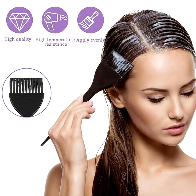 Hair Dye Brush, 3 Pcs Hair Color Brush, Professional Color Brushes for HairStylist Reusable Color-Tint Applicator for Women Men Salon Use Home DIY Dyeing (Black)