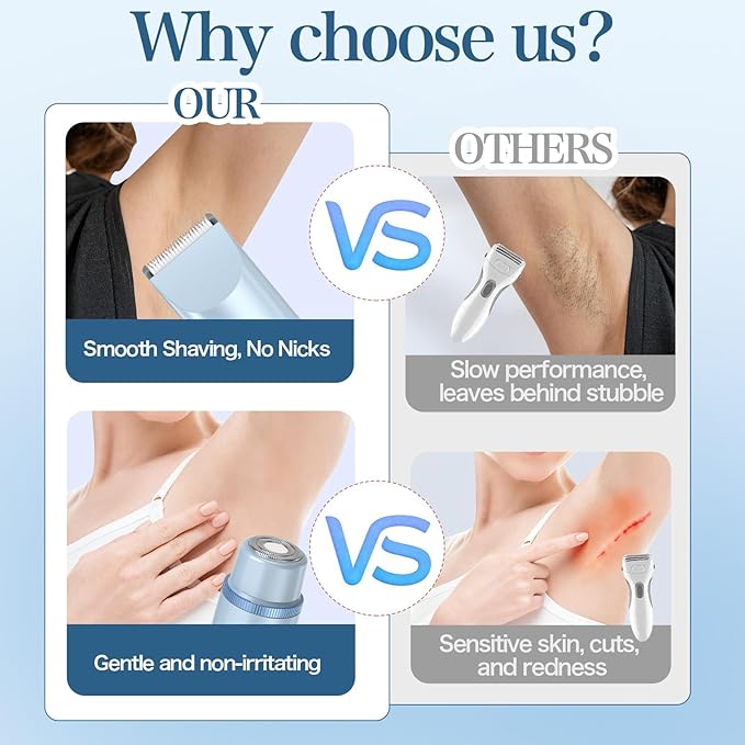 Bikini Trimmer for Women 2in1 High Power Epilators Hair Removal Waterproof Electric Razors Women's Electric Razor Pubic Hair Trimmer Shaver for Women for Ladies Pubic, Face, Underarms, Legs (Blue)