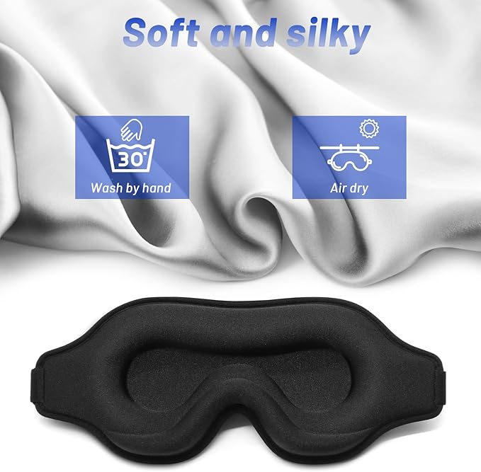 Sleep Eye Mask for Men Women, Lash Extensions 3D Sleeping Mask, Travel Blackout Night Blindfold Eye Shade Cover with Adjustable Strap (Black-3D)