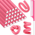 Syhood 30 Pcs Flexible Curling Rods 9.45 Twist Foam Rollers Soft Foam No Heat Hair Rods Rollers and 1 Steel Pintail Comb Rat Tail Comb for Women Long Short Hair(Pink,9.45 x 0.55 Inch)