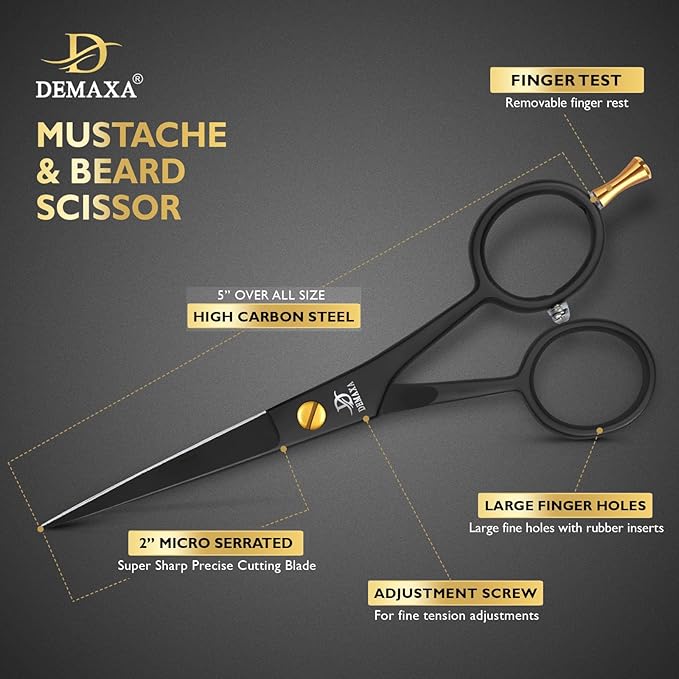 5" Professional Beard Scissors for men Mustache Scissors with 1 Mustache Comb, 1 Beard Comb & Soft Pouch – Prefect Beard shears mustache kit for All Facial Hair – moustache Grooming kit for Men