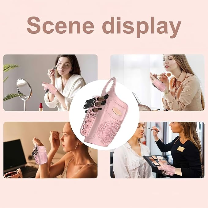 Makeup Mixing Palette Wristband, Silicone Makeup Brush Travel Case, Professional Cosmetic Display Cases Tools Strap for Pigment Makeup Art Nail Palette, Easy Cleaner(Pink)