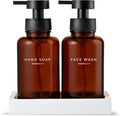 MaisoNovo Glass Foaming Soap Dispenser 14 Oz | Amber Glass Black Pumps x 2 with Tray