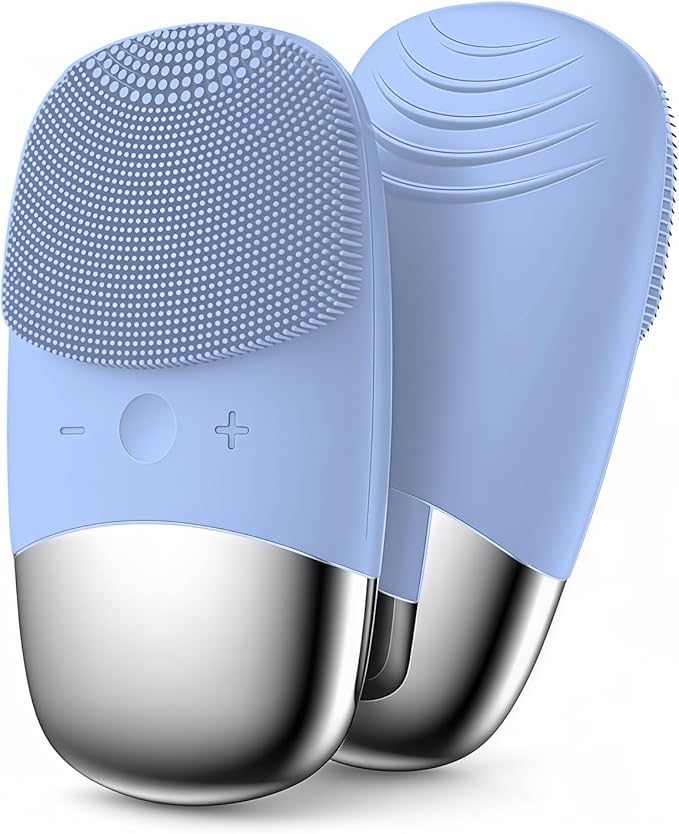 MEGAN Facial Cleansing Brush,USB Rechargeble Electric Silicone Face Scrubber,IPX7 Waterproof Sonic Facial Massager, 3 in 1 face Brush for Deep Cleanning, Blackhead Remover, Exfoliating.（Sky Blue）