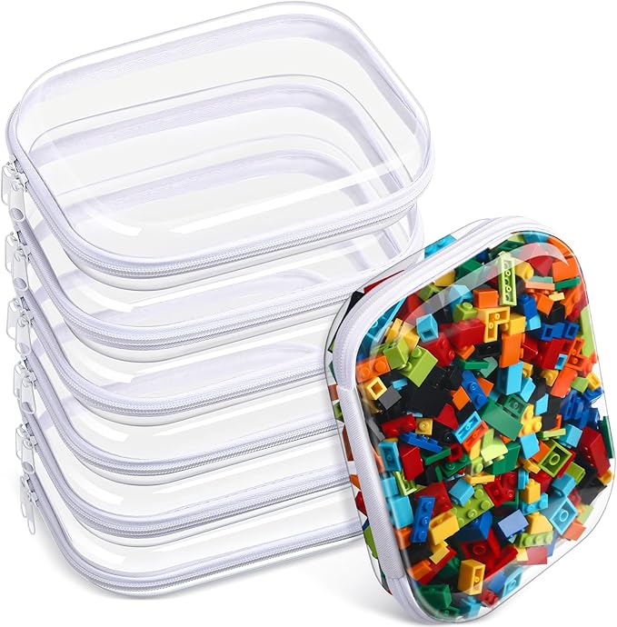 Sanwuta 6 Pcs Clear Hard Zipper Case Hard Plastic Zipper Pouches Makeup Bag Pencil Pouches Transparent Cases for Snacks Plastic Storage Organizer Box for Travel(Clear,7.87 x 5.9 x 2 Inch)