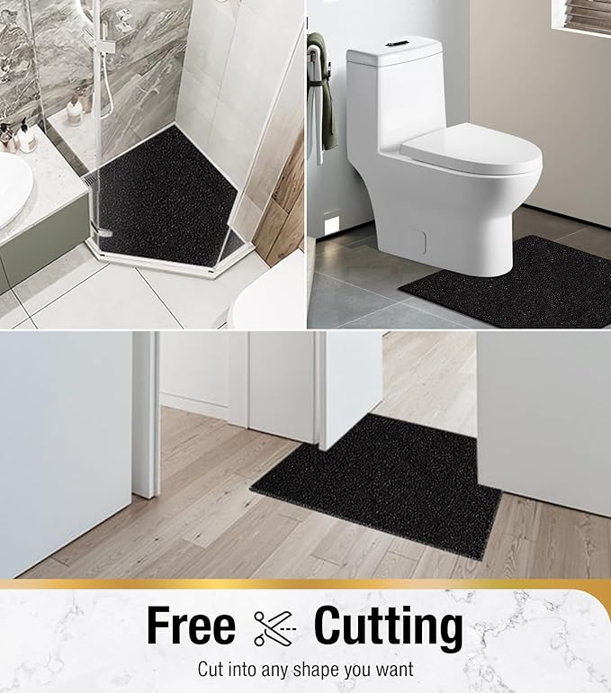 HITSLAM Square Shower Mat Non Slip, Bath Tub Mat for Textured Surface, Soft PVC Loofah Bathtub Mats Without Suction Cups, Quick Drying Shower Floor Mat, 24 x 24 Inch Bathroom Accessories, Black