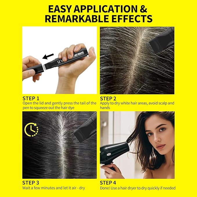SEVICH Grey Hair Dye Pen, Root Touch Up Stick – Use for Grey Hair Coverage, Natural Plant Extracts, Easy toApply, Waterproof & Sweatproof,Suitable for Both Men and Women(Black)