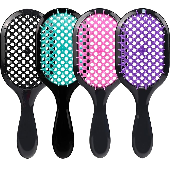 Detangling Brush,4 Pack Detangler Brush, Gentle & Effective Detangling on Wet or Dry Fragile Hair Types,Ultra-light, Detangling Brsuh ventilated and antistatic hairbrush (Pink+Purple+Green+Black)