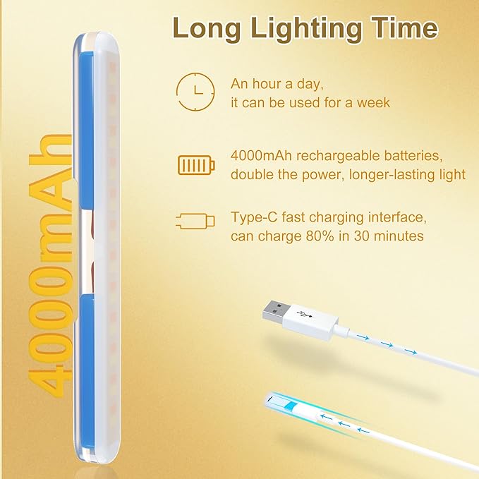 Wireless Vanity Lights for Mirror, Rechargeable Battery Operated Stick on Lamp, Adjustable Makeup Light, Cordless Magnetic LED Bar Renter Friendly Lighting Decor Gift, Gold
