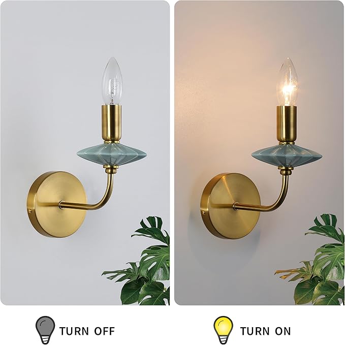Wall sconces Set of Two,Light with Ceramic Accent,Gold-Wall Light Fixtures, Hardwired Modern Vanity sconces for bathrooms, Living Rooms, bedrooms, and hallways. E12 Socket (Gold, 2-Pack)