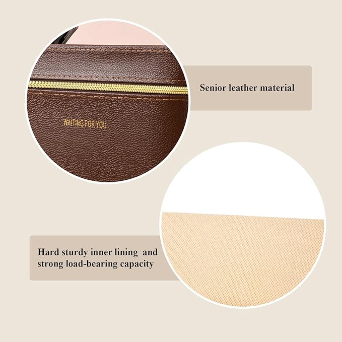 Luxury Hard brown makeup box, Portable leather hard cosmetic case with mirror, Sturdy train case make up box for women adults. (Monolayer - Brown)