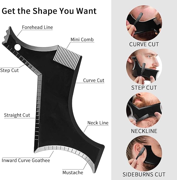 Beard Shaper for Men Beard Shaping Tools - Gifts for Men Beard Template Guide, Straight Edge Razor, 10 PCS Double Edge Blade, Barber Pencil, Beard Comb, Stainless Steel Scissor Mustache Lineup Tools