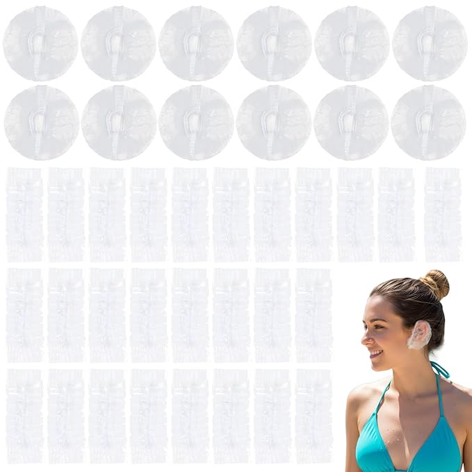 200 PCS Disposable Ear Covers for Shower, Clear Elastic Ear Shower Caps Hair Dye Ears Protectors, Ears Covers for Hair Colouring and Beauty Treatments