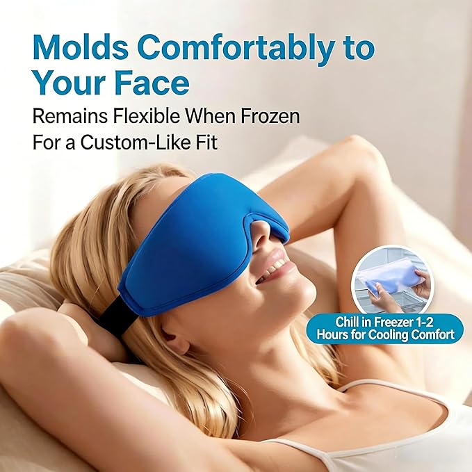 Upgraded Cooling Gel Eye Mask for Puffy Eyes: Larger Full-Eye Cover Design, Ice Cooling Relief, Reusable Cold Compress for Dark Circles, Eye Bags, Fatigue & Migraine (Blue)