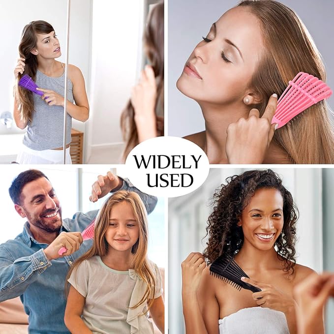 Detangling Brush for Afro American/African 3a to 4c Kinky, Wavy/Curly/Coily Hair - Women's Scalp Massaging Comb for Wet/Dry/Oily/Thick/Long Textured Hair, Knot Detangler (2 pcs, Purple-Pink)