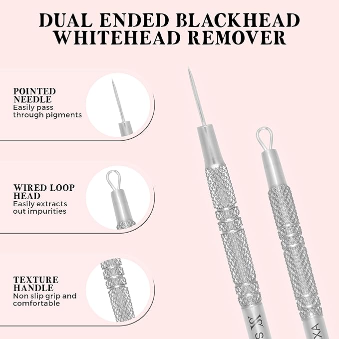 Milia & Whitehead Remover Lancet Tool – Double-Ended Angled Loop & Sharp Needle Extractor for Facial Blemish Extraction – Dermatologist-Inspired Design with Synthetic Leather Storage Case