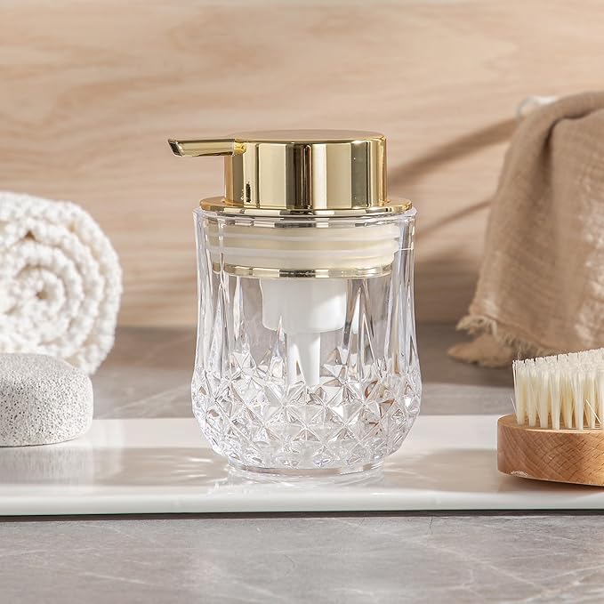 Foaming Soap Dispenser, Bathroom Hand Foam Soap Dispensers for Gold Pump,Glass Refillable Dish Soap Dispenser,Modern Home Soap Dispenser for Bathroom,Kitchen(Clear/Gold Poam Pump)